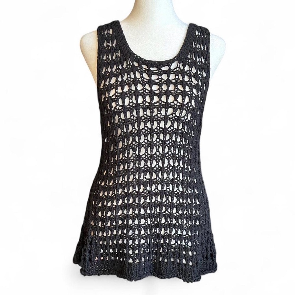 Black Crochet Women's Tank Top Boho Soft Grunge Goth
